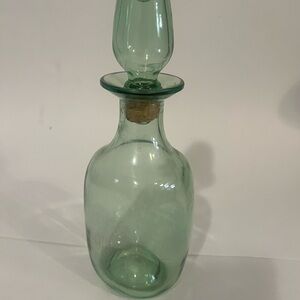 Vintage Green Glass Bourbon Decanter Corked 11 inches